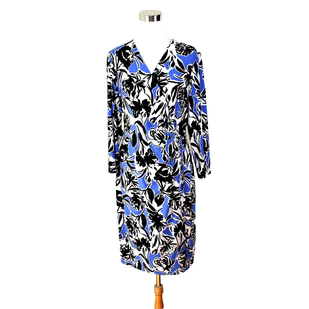 Feminine Career Capsule BLACK LABEL EVAN PICONE Dress Sz. 14 Mock Wrap Floral *